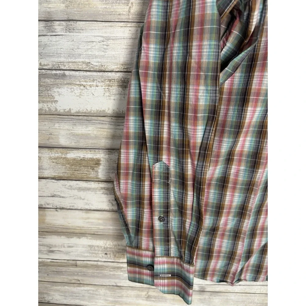 Banana Republic Men's L Standard Fit Plaid Button-Up Shirt Brown Pink L/S